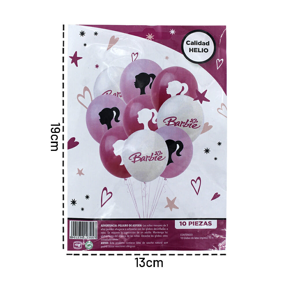 Paquete 10 pzas globos de látex con diseño de barbie / 23457 – Joinet