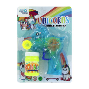 Pistola en forma de unicornio con luz led para lanzar burbujas + 1 mini bote de jabón / unicorns bubble series / tc-0626
