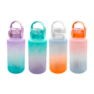 Botella motivacional bicolor con popote y calcomanías decorativas 2 litros, variedad de colores / bz-2017 / R1219 / jbb-5250 / bz6147 / bz672 / bz6139