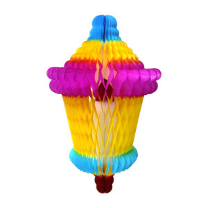 1pza Adorno navideño colgante 3d de papel china multicolor en forma de farol con vela 48cm / farol con vela 3