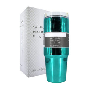Termo liso de acero inoxidable con efecto metálico y capacidad de 890ml, variedad de colores / vacuum insulated mug