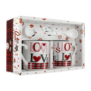 Juego de 2 tazas de cerámica con estampado de love / 22yh503