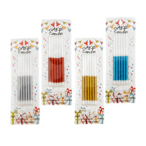 Blíster con 6 velas largas para pastel, variedad de colores y diseños / cake candle / bt-1294 / bt-v1293-b / bt-v1294