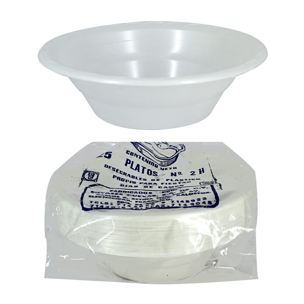 Paquete con 25 platos hondos redondos de plástico desechable color blanco /  platos-n2-h – Joinet