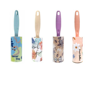 1pza Rollo adhesivo quita pelusa de 60s con mango de plástico y cubierta con diseño de flores / 11131