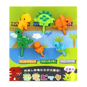 Set de 6 palillos con forma de dinosaurio, variedad de colores y diseños / dinosaurios / tenedor fruta /