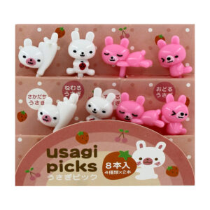 Juego con 8 palillos de plástico con decoración de conejo, variedad de diseños / usagi picks / p-2958