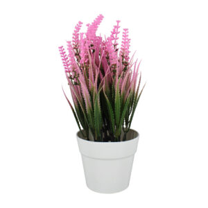 Maceta redonda decorativa con pasto y planta tipo savila artificial con flor 21cm / xd-006