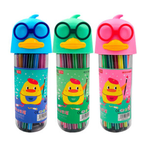 Estuche transparente con tapadera en forma de pato y 24 marcadores delgados de colores / ff-902 / t226-24h