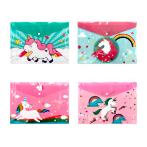 1pza Folder carpeta de plástico tipo sobre con broche, diseño de unicornio, variedad de colores / b44 / 5016f