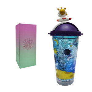 Vaso de acrílico efecto hielo con luz, estampado de astronauta y tapadera deslizante, variedad de colores / bz7104