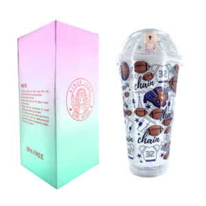 Vaso de acrílico efecto hielo con popote y tapa con encapsulado, diseño fútbol americano / girl wish / bz7105