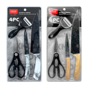 Set de cocina con 2 cuchillos, tijeras de acero inoxidable y pelador, variedad de colores y diseños / cf011 / bobssen / the knife of bobssen