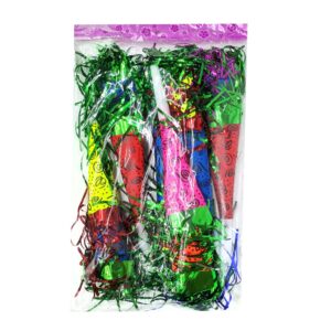 Paquete con 12 cornetas para fiesta con lluvia metálica y diseño de espiral, variedad de colores / bt-1334