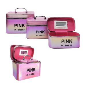 Juego de 3 cosmetiqueras pink in sweet con efecto tipo tornasol de brillos y cierre multicolor, variedad de colores / 014