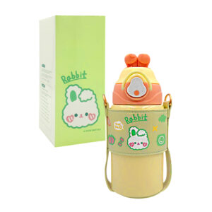 Botella tipo termo infantil con diseño de animales y funda protectora tipo piel sintética, 500ml, variedad de modelos / cup-7995 / rabbit / hb-7995