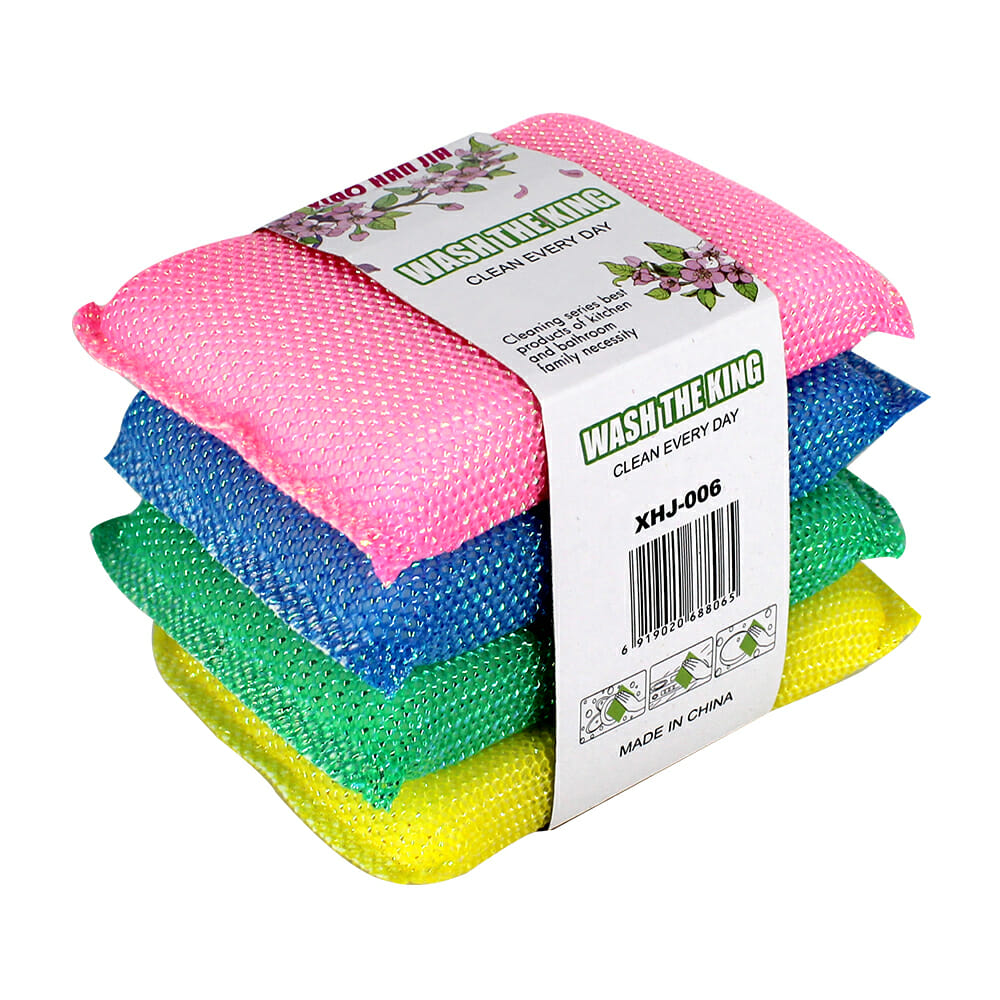 Paquete con 4 estropajos esponjas de cocina para trastes de colores wash  the King, variedad de colores / xhj-006 – Joinet