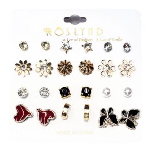 Paquete con 12 pares de aretes pequeños roslynd, variedad de diseños / a lot of fashion a lot of smile