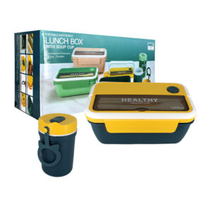 Kit healthy, tupper rectangular de plástico con cubiertos + vaso portátil de 330ml con tapa, variedad de colores / zy-lunchboxa10