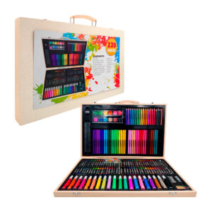 Estuche de madera con set de arte de 220 accesorios para colorear / 220k / lu6021 / 6656 / 220 pezzi