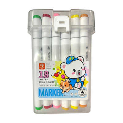 Estuche con 18 marcadores plumones bolun twin marker doble punta de colores / 511 18 colors