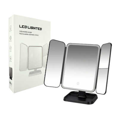 Espejo de maquillaje plegable tríptico con diferentes aumentos, luz led y base, variedad de colores / led lighted / 80832 / xw-810
