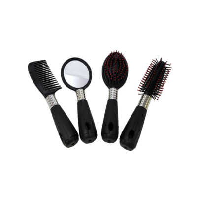 Set de 4 piezas con 3 cepillos de distintos tipos y espejo ovalado con mango, brush / zb-0183