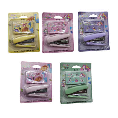 Paquete escolar con mini engrapadora y caja con grapas infantil con diseño de dinosaurio y/o unicornio, mini stapler, variedad de diseños / e-015 / e-015-3