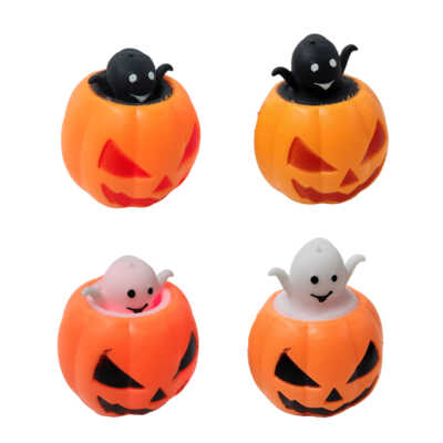 1pza Juguete antiestrés de goma en forma de calabaza de Halloween con pequeño fantasma sorpresa dentro y luz led, variedad de colores / yong-635-1
