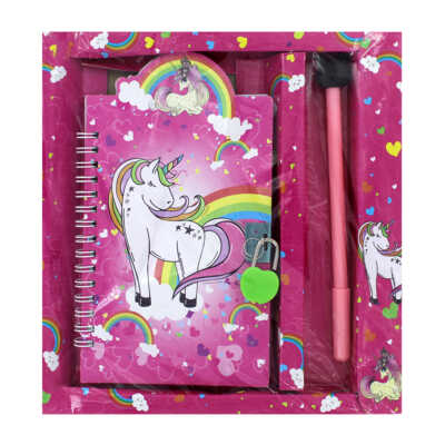 Diario con candado de llaves estampado de unicornio y pluma con detalle de gatito / lnb-88129