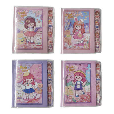 1pza Libreta pequeña pink rita con 80 páginas para dibujo, cuadrícula y de rayas, con separadores estampado de niñas, variedad de diseños / j591