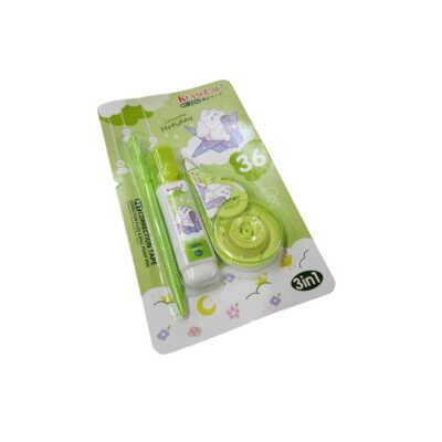 Kit escolar de papelería 3 en 1 con pluma retráctil, marca textos y corrector de cinta, kuangcai / kc-2242