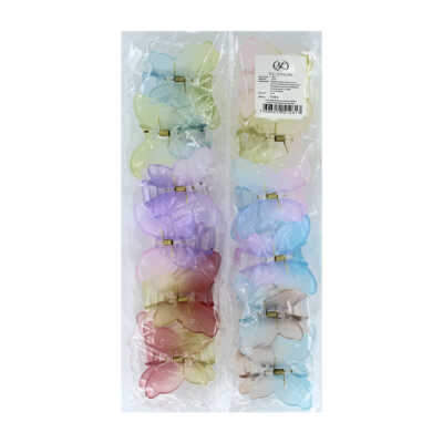 Paquete de 12 pinzas para el cabello con diseño de mariposa translúcida bicolor, variedad de colores / y-10-3