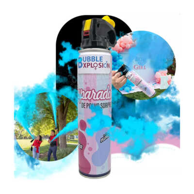 Dispensador en spray de polvo sorpresa para fiestas de revelación bubble explosión, variedad de colores / bzc-f003d