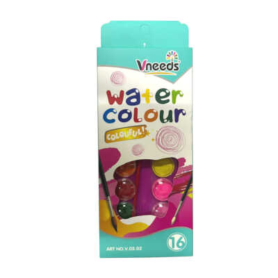 1pza Paleta con 16 pinturas de acuarela redondas vneeds con pinzel, vneeds water colour / zp-1011 / v.03.02