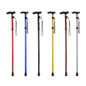 Bastón ortopédico plegable de aluminio con detalle en dorado, variedad de colores / adjustable metal folding cane / 23-gz-007 / 23-gz-009