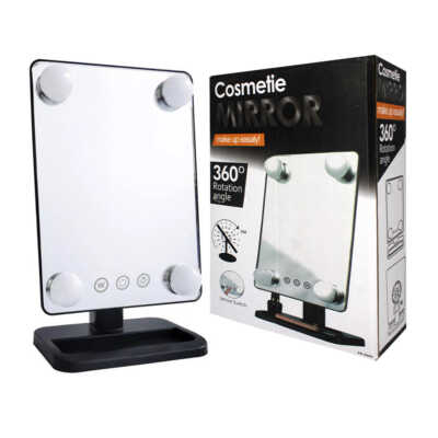 Espejo tipo hollywood con 4 mini focos de luz + base con 1 compartimiento / mirror 80823