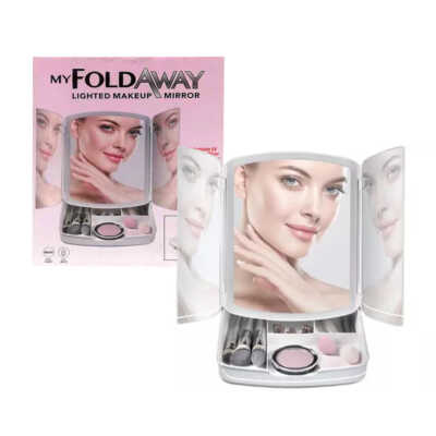 Espejo plegable con luz led para maquillaje y 4 compartimientos para accesorios / my fold away / 80826