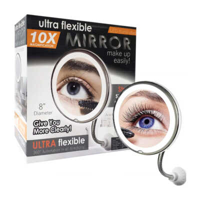 Espejo ultra flexible redondo de 8 pulgadas con aumento x10 y luz led / 80829