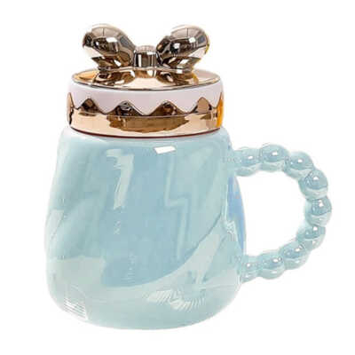 Taza de cerámica efecto tornasol +tapa con diseño de moño / a440-11
