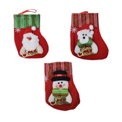 1pza Adorno bota afelpada con decoración de personaje navideño y frase merry chistmas, variedad de modelos / lu6268 / christmas decorations