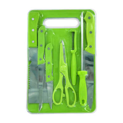 Kit 8 utensilios de cocina, 4 cuchillos, 1 tijeras, 1 pelador, 1 picahielo y 1 tabla para picar / lu6051 / X354