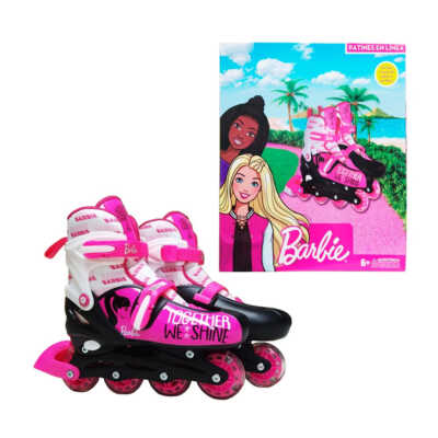 Par de patines en línea infantiles en talla 23-26cm con broches de seguridad, llantas con luz y diseño de barbie / t378380-c