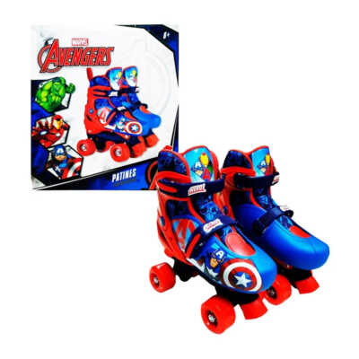 Par de patines roller infantiles de talla 22-24cm con cuatro ruedas, freno frontal, broches de seguridad y diseño de los avengers / Marvel / t378422-b