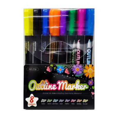 Paquete con 8 marcadores plumones metálicos tipo glitter de colores / 216