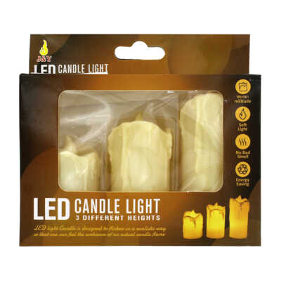 Paquete con 3 lámparas led decorativas en forma de velas de diferentes tamaños y luz cálida, led candle light / af0127