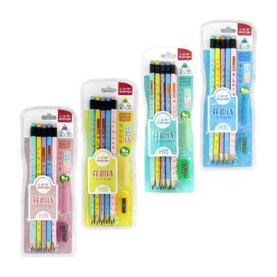 Paquete con 10 lápices de grafito hb con diseños dorados y sacapuntas de plástico, variedad de colores / 3262
