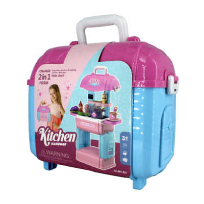 Maletín de juguete 2en1 con cocina de juguete infantil 32.3x18.5x47.5cm y 26pcs en accesorios de cocina / kitchen handbag / 661-521