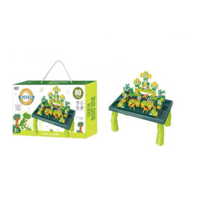 Juguete de construcción educativo con 80pcs de bloques en forma de parque con dinosaurios y mesa montable / building blocks dinosaurs theme / 6691