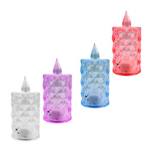 1pza Vela de plástico translúcida larga 8cm con diseño de relieves geométricos y luz led cálida, variedad de colores / f2861 / f2061